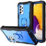 For Samsung Galaxy A72 5G / 4G PC + Rubber 3-layers Shockproof Protective Case with Rotating Holder(Black + Blue)