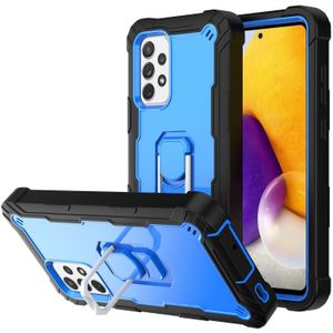 For Samsung Galaxy A72 5G / 4G PC + Rubber 3-layers Shockproof Protective Case with Rotating Holder(Black + Blue)