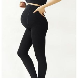 Plus Velvet Pantyhose with Elastic Socks Adjustable Waist Circumference Pregnant Women Leggings  Size:One Size(Black)