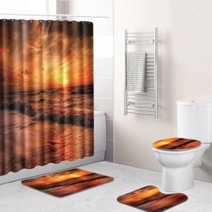 4 PCS Ocean Series Mat Shower Curtain Bathroom Carpet Door Mat  Size:Shower Curtain + 50x80cm 3 PCS(G81221-D2)