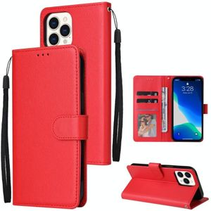 Multifunctionele horizontale flip lederen geval  met drie kaartsleuf & houder  dubbele rits portemonnee & fotolijst & lanyard voor iPhone 13 mini (rood)