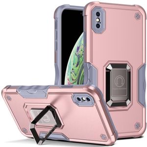 Ringhouder Antislip Armor Telefoon Case voor iPhone X / XS (Rose Gold)