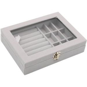 Home Glass Lid Flannel Storage Jewelry Box With Lid(9 Grids Ice Grey)