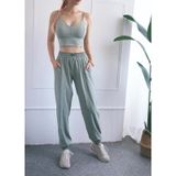 High Waist Drawstring Fitness Pants Loose Casual Sports Yoga Clothes (Color:Water Moss Color Size:XL)
