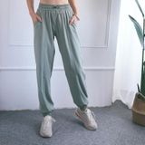High Waist Drawstring Fitness Pants Loose Casual Sports Yoga Clothes (Color:Water Moss Color Size:XL)