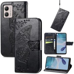 Voor Motorola Moto G53 5G Butterfly Love Flower reliëf flip lederen telefoonhoes