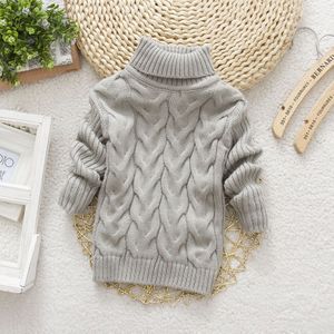 Grey Winter Children's Thick Solid Color Knit Bottoming Turtleneck Pullover Sweater  Height:24Size?140cm?