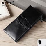 Ladies Genuine Leather Long Wallet Anti-theft Card Bag Multifunctional Clutch Bag(Black)