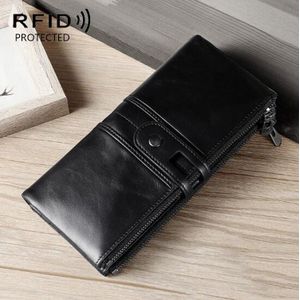 Ladies Genuine Leather Long Wallet Anti-theft Card Bag Multifunctional Clutch Bag(Black)