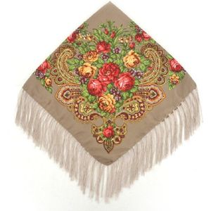 Khaki Ethnic Style Retro Tassel Square Scarf Flower Pattern Headscarf Scarf  Size:90 x 90cm