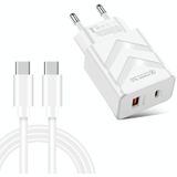 LZ-715 20W PD + QC 3.0 Dual Ports Fast Charging Travel Charger with USB-C / Type-C to USB-C / Type-C Data Cable  EU Plug(White)