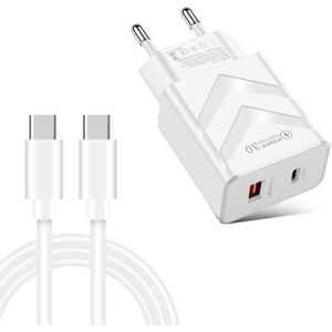 LZ-715 20W PD + QC 3.0 Dual Ports Fast Charging Travel Charger with USB-C / Type-C to USB-C / Type-C Data Cable  EU Plug(White)