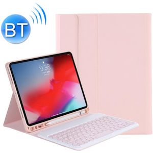 YT098B Detachable Candy Color Skin Texture Round Keycap Bluetooth Keyboard Leather Case with Pen Slot & Stand For iPad Air 4 10.9 inch (2020)(Pink)