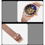 SKMEI 9216 Men Skeleton Automatic Mechanical Watch Stainless Steel Band Luminous Watch(Rose Gold Shell Blue Noodle)