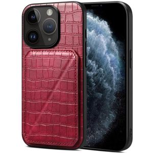 Voor iPhone 11 Pro Max imitatie krokodillenleer achterkant telefoonhoes met houder (roze rood)