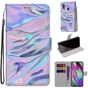 For Samsung Galaxy A40 Coloured Drawing Cross Texture Horizontal Flip PU Leather Case with Holder & Card Slots & Wallet & Lanyard(Fluorescent Water Pattern)