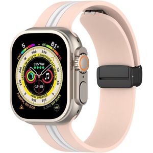 Magnetische sluiting tweekleurige siliconen horlogeband voor Apple Watch Ultra 49 mm (roze + wit)