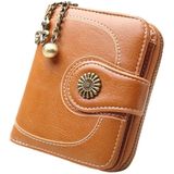Vintage Button Phone Purses Women Wallets Female Purse Leather Brand Retro Ladies Long Zipper Woman Wallet Card Clutch(Short brown)
