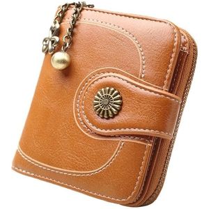 Vintage Button Phone Purses Women Wallets Female Purse Leather Brand Retro Ladies Long Zipper Woman Wallet Card Clutch(Short brown)