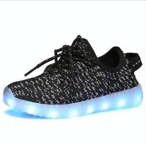 Low-Cut LED kleurrijke fluorescerende USB opladen Lace-Up lichtgevende schoenen voor kinderen  grootte: 34 (zwart)