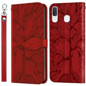 Voor Samsung Galaxy A40 Life of Tree Embossing Pattern Horizontale Flip Lederen Case met Holder & Card Slot & Wallet & Photo Frame & Lanyard(Red)