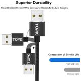 TOPK 2m 2.4A Max USB to Micro USB Nylon Braided Magnetic Charging Cable with LED Indicator(Black)