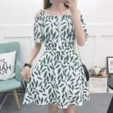 Women Strapless Short-sleeved Forest Dress (Color:3 Size:S)