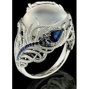 Vintage Silver Hollow Natural Opal Rings Feather Pattern Rings for Women Jewelry  Ring Size:7
