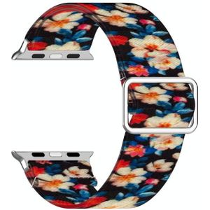 Adjustable Elastic Print Watch Strap For Apple Watch Series 6 & SE & 5 & 4 40mm / 3 & 2 & 1 38mm(Rhododendron)