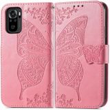 For Xiaomi Redmi Note 10 4G Butterfly Love Flower Embossed Horizontal Flip Leather Case with Bracket & Card Slot & Wallet & Lanyard(Pink)