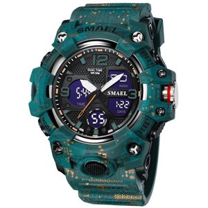 SMAEL 8008 outdoor waterdicht camouflage sport elektronisch horloge lichtgevend multifunctioneel heuphorloge (camouflage donkergroen)