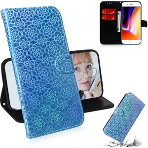 For iPhone 7 Plus / 8 Plus Solid Color Colorful Magnetic Buckle Horizontal Flip PU Leather Case with Holder & Card Slots & Wallet & Lanyard(Blue)