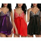 3 PCS Sexy Perspective Mesh Girth Nightdress  Size:S(Purple)