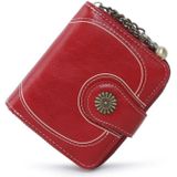 Vintage Oil Wax Leather Tri-fold Zipper Purse Clutch Wallet(Wine Red)