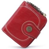 Vintage Oil Wax Leather Tri-fold Zipper Purse Clutch Wallet(Wine Red)