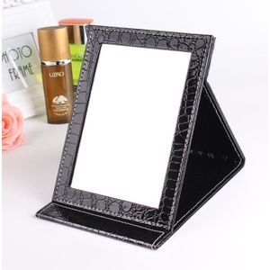 2 PCS Square Stand Leather Make Up Mirror Alligator Pattern Portable Cosmetic Mirror  Color:Black  Size:S 12x17.5x1.6CM