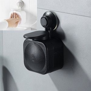 Bathroom Traceless Manual Soap Liquid Box Creative Suction Cup Wall-mounted Soap Dispenser Without Punching Plastic Soap Dispenser(Black)