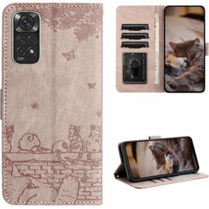 Voor Xiaomi Redmi Note 11 Global Cat Embossing Pattern lederen telefoonhoes met lanyard