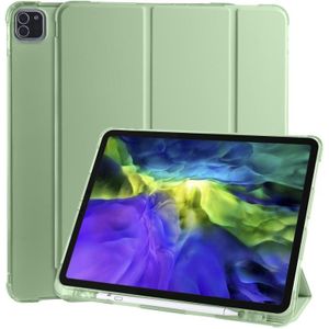 For iPad Pro 12.9 (2020) / iPad Pro 12.9(2018) 3-folding Horizontal Flip PU Leather + Shockproof TPU Case with Holder & Pen Slot(Matcha Green)