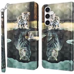 Voor Samsung Galaxy S23 FE 5G 3D schilderij patroon Flip lederen telefoonhoes (Cat Tiger)