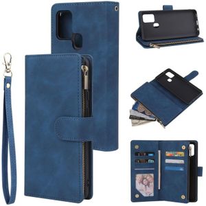 For Samsung Galaxy A21s Multifunctional Retro Frosted Horizontal Flip Leather Case with Card Slot & Holder & Zipper Wallet & Photo Frame & Lanyard(Blue)