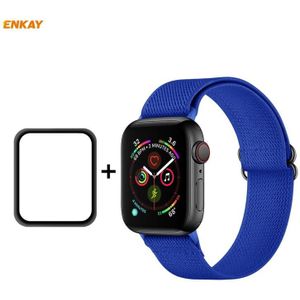For Apple Watch Series 6/5/4/SE 40mm Hat-Prince ENKAY 2 in 1 Adjustable Flexible Polyester Wrist Watch Band + Full Screen Full Glue PMMA Curved HD Screen Protector(Royal Blue)