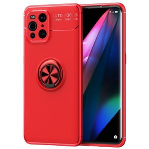For OPPO Find X3 Metal Ring Holder 360 Degree Rotating TPU Case(Red+Red)