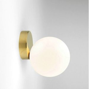 Modern Glass Ball Led Wall Lamp Bedroom Mirror Light Fixtures Indoor Bedside Lamp  Light Source:12W LED White Light(Copper+15cm Water Glass Shade)