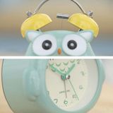 3 Inch Children Cartoon Owl Luminous Silent Bedside Snooze Small Alarm Clock(Light Blue)