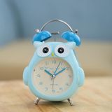 3 Inch Children Cartoon Owl Luminous Silent Bedside Snooze Small Alarm Clock(Light Blue)