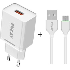 ENKAY Hat-Prince T033 18W 3A QC3.0 Fast Charging Power Adapter EU Plug Portable Travel Charger With 3A 1m Micro USB Cable