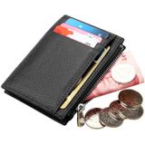 Cowhide Leather Solid Color Zipper Card Holder Wallet RFID Blocking Coin Purse Card Bag Protect Case  Size: 11*8*1.5cm (Black)