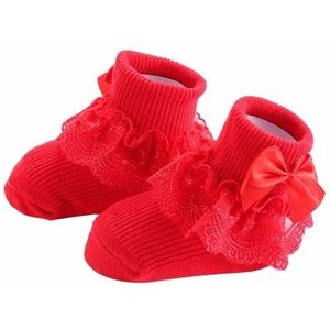 3 Pairs Bow Lace Baby Socks Newborn Cotton Baby Sock  Size:M(Red)