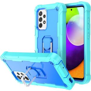 For Samsung Galaxy A52 5G / 4G PC + Rubber 3-layers Shockproof Protective Case with Rotating Holder(Mint Green + Blue)